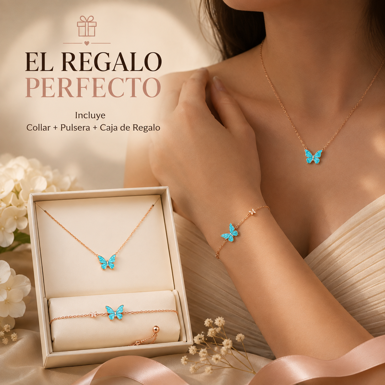 SET MARIPOSAS: COLLAR + PULSERA 🦋 | INCLUYE CAJA DE REGALO 🎁