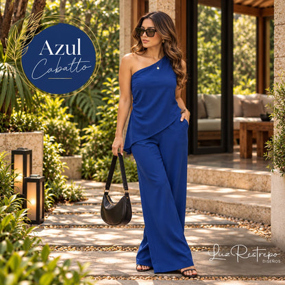 Set Iris - Blusa Asimétrica y Pantalón Ajustable con Bolsillos
